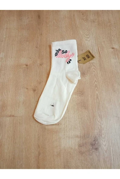 2 ÇİFT DESENLİ PAMUKLU YUMUŞAK ÇORAP ARAKONÇ KADIN KREM PEMBE SOKET ÇORABI 36-40 - Resim 4
