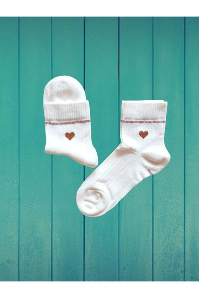2 ÇİFT TAŞLI KALPLİ KOKULU LİKRALI KISAKONÇ DİKİŞSİZ ÇORAP PAMUKLU SİYAH EKRUBEYAZ KADIN ÇORABI36-40 - Resim 2