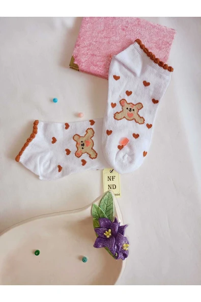 3 ÇİFT PATİK ÇORAP DİKİŞSİZ KADIN PAMUKLU KISA KONÇ DESENLİ ÇORABI 36-40 KAHVE BEYAZ - Resim 3
