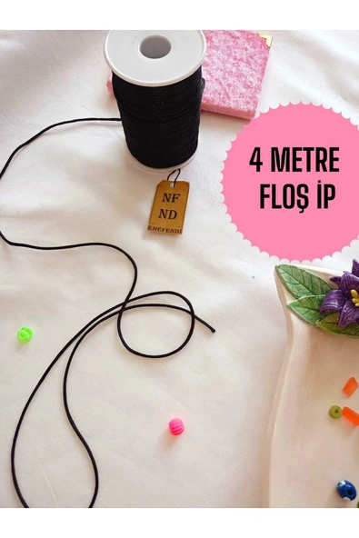 4 Metre Siyah Floş Ip Ve 10 Adet Pembe Boncuk Bileklik Aparatı Sert Plastik Hediye - Resim 8