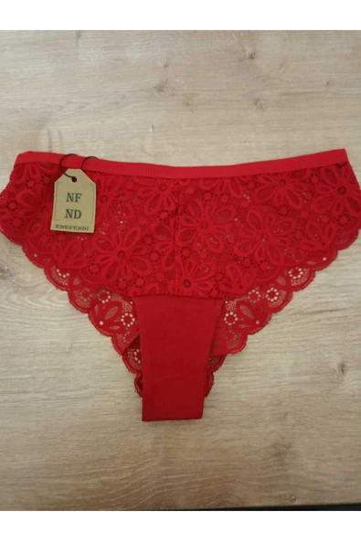 YILBAŞI DANTELLİ GÜPÜRLÜ KIRMIZI  NOEL HEDİYE PAKETLİ  KÜLOT  38-40 İÇÇAMAŞIRI - Resim 2