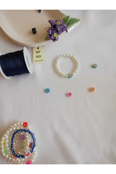 İNCİLİ VE YEŞİL FİMO BONCUKLU BİLEKLİK İNCİ BONCUK ŞANS BEREKET ARKADAŞ SEVGİLİ EŞ ÇOCUK HEDİYE - Resim 4