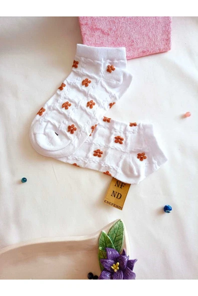 3 ÇİFT PAMUKLU PATİK ÇORAP DİKİŞSİZ KISA KONÇ DESENLİ KADIN ÇORABI 36-40 MOR MAVİ BEYAZ KAHVE - Resim 2