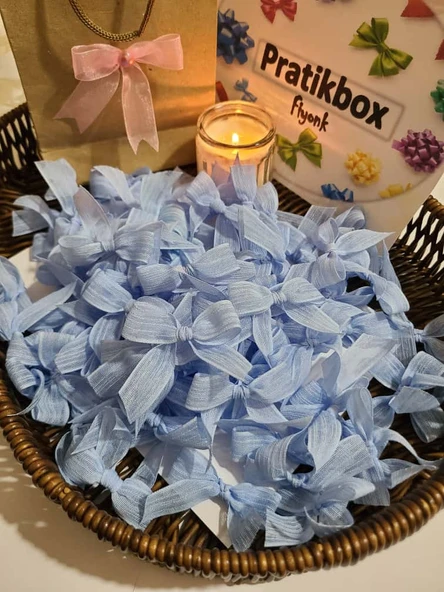 Pratikbox Keten Orta Fiyonk / 1,5 cm'lik / Hediyelik / Süsleme / Mavi Renk / 50 Adet ürün görseli 1