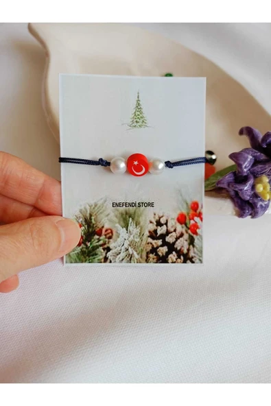 İNCİLİ AYYILDIZLI MAKROME BİLEKLİK ŞANS ARKADAŞ SEVGİLİ ÇOCUK HEDİYE BİLEKLİĞİ KARTLI ASANSÖR KİLİT - Resim 3