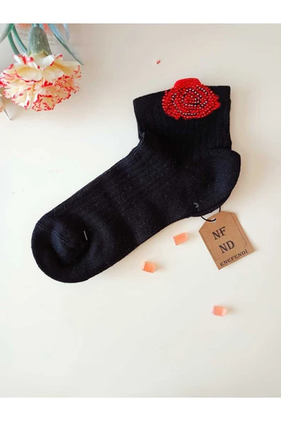 3 ÇİFT TAŞLI PAMUKLU BURUN DİKİŞSİZ LİKRALI KOKULU KISA KONÇ ÇORAP SİYAH KAHVE KADIN ÇORABI 36-40 - Resim 3