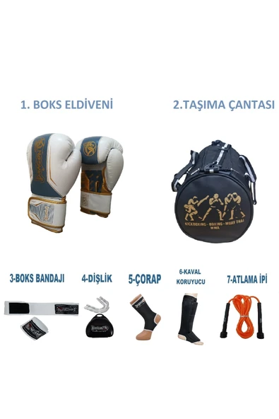 Kıck Boks Eldiveni Çantalı antrenman Seti Boxing, Dragon Legacy Boks Eldiveni ve Ekipmanı Beyaz ürün görseli 1