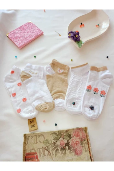 2 ÇİFT PATİK ÇORAP YUMUŞAK DİKİŞSİZ BURUN PAMUKLU KISA KONÇ DESENLİ KADIN ÇORABI36-40 - Resim 7
