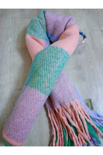 Omuz Şalı - Atkı  Renkli Yumuşak, Çift Taraflı Pofidik Yeşil Pembe Mavi Kışlık , Sıcak 45 X 180 ürün görseli 1