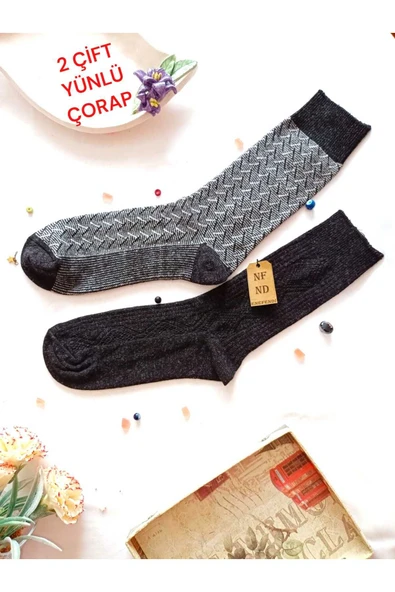 2 ÇİFT YÜNLÜ TERMAL KOKULU ERKEK KIŞLIK  SOKET KALIN DESENLİ ÇORAP HEDİYE 40-45 ürün görseli 1