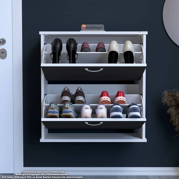 Modilayn Umay Asma Antre Hol 72 x 78 x 25,5 cm’ lik 2 Düşer Kapak 4 Göz Bölmeli Ayakkabılık - Resim 3