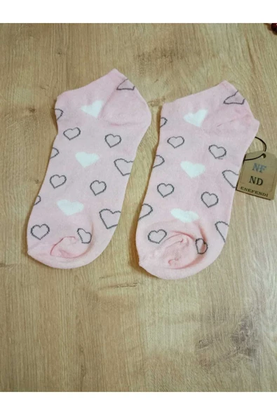 3 ÇİFT PATİK KALP DESENLİ KALPLİ KADIN ÇORABI PAMUKLU KISAKONÇ BEYAZ PEMBE GRİ ÇORAP 36-40 - Resim 7