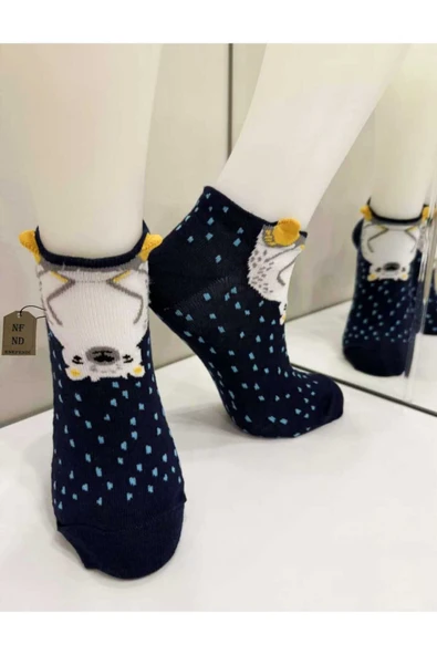 KULAKLI PAMUKLU LACİVERT PATİK ÇORAP DESENLİ ÇORABI 36-40 ürün görseli 1