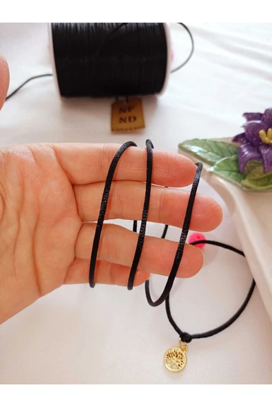 4 Metre Siyah Floş Ip Ve 10 Adet Pembe Boncuk Bileklik Aparatı Sert Plastik Hediye - Resim 3