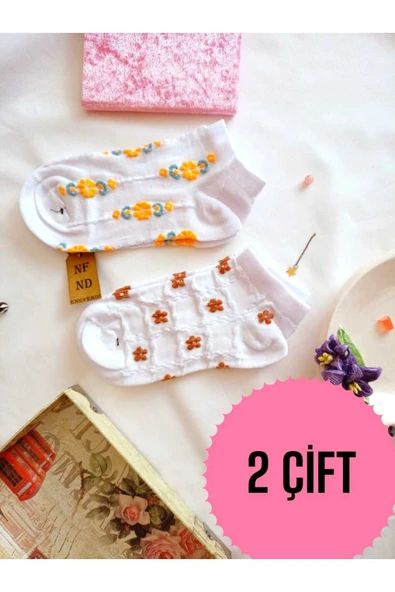 2 ÇİFT ÇORAP PAMUKLU BURUN DİKİŞSİZ KISA KONÇ DESENLİ KADIN PATİK ÇORABI 36-40 TURUNCU BEYAZ KAHVE ürün görseli 1