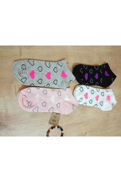 PATİK KALP DESENLİ KALPLİ KADIN ÇORABI PAMUKLU KISAKONÇ GRİ  ÇORAP 36-40 - Resim 6