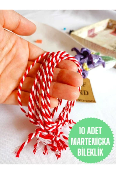 10 ADET MARTENİÇKA ŞANS BİLEKLİĞİ , İP BİLEKLİK ,UĞUR, SEVGİLİ , ARKADAŞ , EŞ  BEYAZ KIRMIZI ürün görseli 1