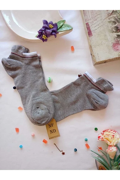 2 ÇİFT DİKİŞSİZ HEDİYE BAMBU PATİK ÇORAP TOPUK TAKVİYELİ ERKEK KADIN SIKMAYAN GRİ SİYAH 36-40 - Resim 7