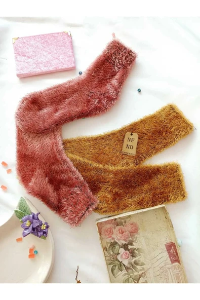 2 ÇİFT TÜYLÜ KIŞLIK TERMAL PATİK DİKİŞSİZ ÇORAP ERKEK KADIN EV-PARTİ ÇORABI GÜL KURUSU SARI 36-41. - Resim 4