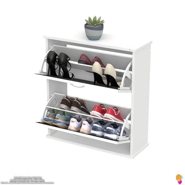 Modilayn UMAY Asma Kapı Önü 72x78x25,5 cm’lik 2 Düşer Kapak 4 Göz Bölmeli Ayakkabılık - Resim 5