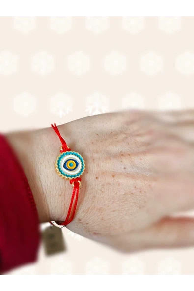 Bileklik Hediyelik Altın Sarısı Nazar Boncuklu 2cm Makrome İp Sevgili Eş Arkadaş Çocuk Şans Tekli - Resim 3