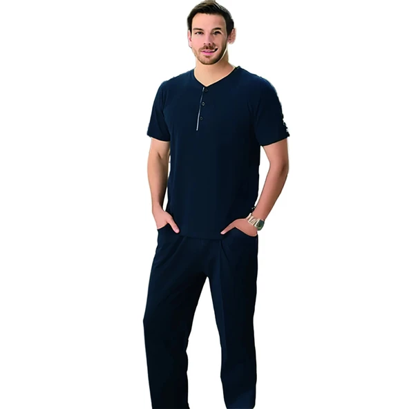 Elitepoint 1527 Erkek Kısa Kol Uzun Alt Yazlık Pijama Takımı - Resim 4