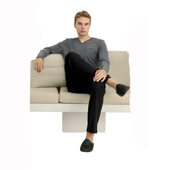 Elitepoint 1616 Erkek V-Yaka Kışlık Pijama Takım - Resim 2