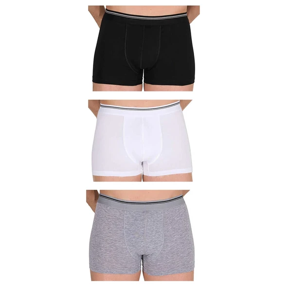 Berrak 1097 Erkek Likralı Boxer 3lü Paket -Beyaz,Siyah,Gri XL ürün görseli 1
