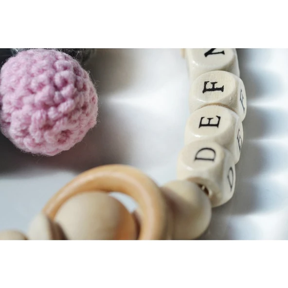 Hellemyst Halkalı İsimli Bebek Emzik Zinciri Askısı Doğal Ahşap - Resim 2