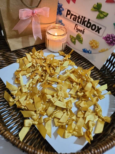 Pratikbox Mini Fiyonk / Saten 1cm'lik / Hediyelik / Süsleme / Altın Renk / 50 Adet ürün görseli 1