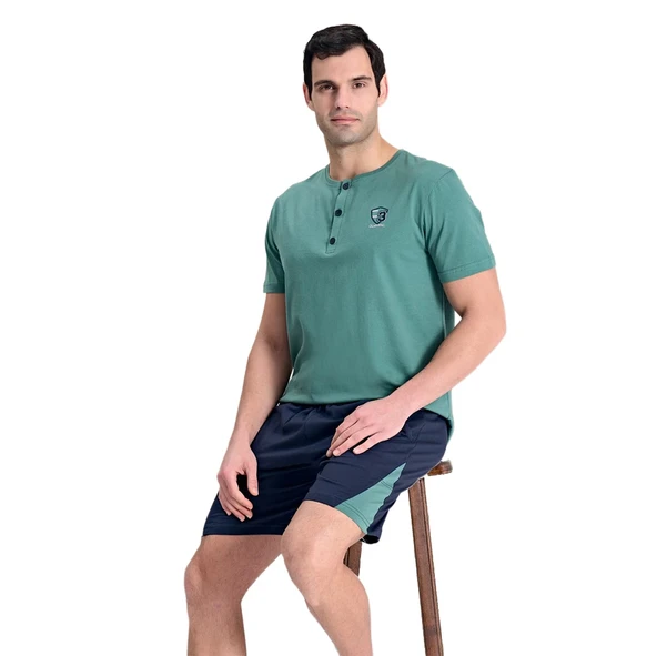 Over Sleep 1779 Erkek Yazlık Süprem Şortlu Kısa Kol Pijama Takım ürün görseli 1