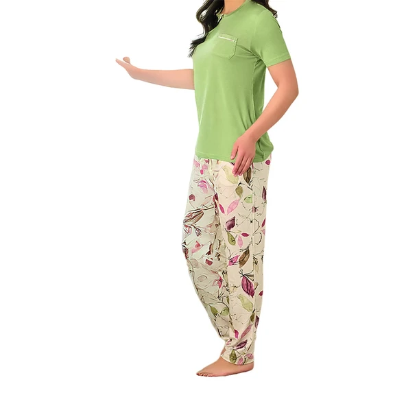 Rozalinda 3530 Kadın Yazlık Kısa Kol Uzun Alt Büyük Beden Pijama Takım - Resim 4