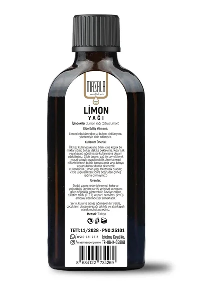 Limon Yağı 100 ml – Doğal Uçucu Yağ Cam Şişe (Citrus Limon Peel Oil) - Resim 2