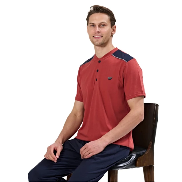 Over Sleep 1719 Erkek Kısa Kol Uzun Alt Yazlık Pijama Takım ürün görseli