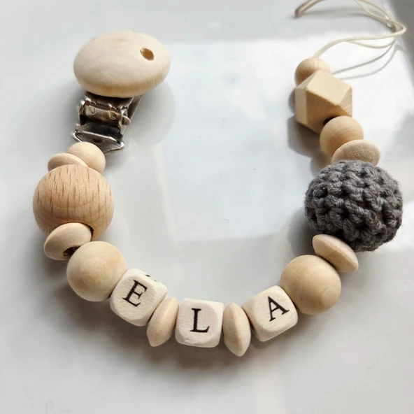 Hellemyst Kısa Isimlere Özel Gri Bebek Emzik Zinciri Askısı ürün görseli 1