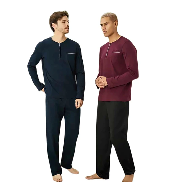 Elitepoint 1555 Erkek Yazlık Büyük Beden Uzun Kol Uzun Alt Pijama Takımı - Resim 4