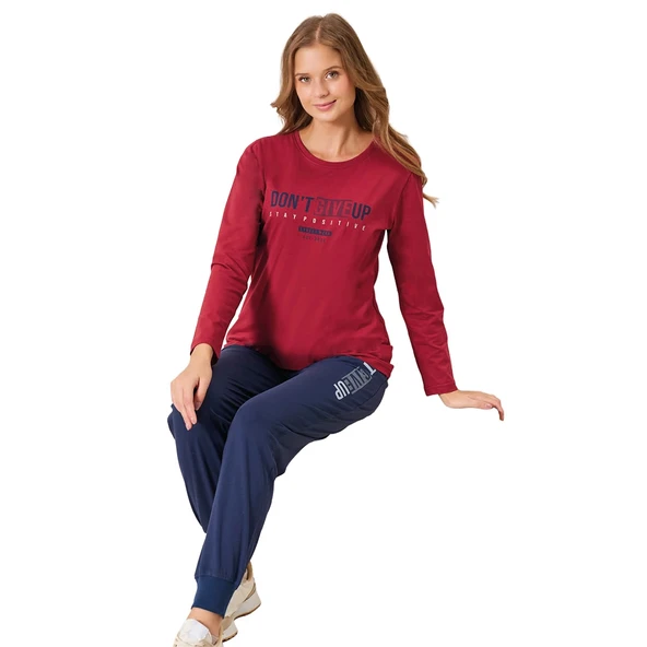 Over Sleep 3198 Kadın Kışlık Süprem Yuvarlak Yaka Eşli Pijama Takımı ürün görseli 1