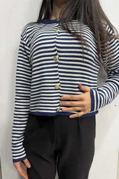 Hipatu İnce Çizgili Altın Düğme Hırka (1780) ürün görseli 1