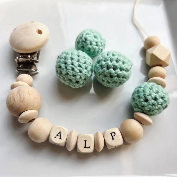 Hellemyst Kısa Isimlere Özel Su Yeşili Bebek Emzik Zinciri Askısı ürün görseli 1