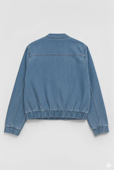 Kadın Açık Mavi Bomber Denim Ceket - Resim 3