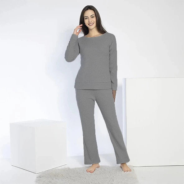 Confeo 840-641 Kadın Kışlık Fitilli Uzun Kol Pijama Takım - Resim 10