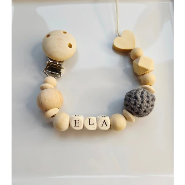 Hellemyst Kalpli Gri Isimli Bebek Emzik Zinciri Askısı ürün görseli 1