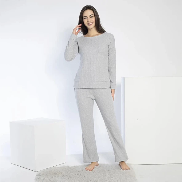 Confeo 840-641 Kadın Kışlık Fitilli Uzun Kol Pijama Takım - Resim 2
