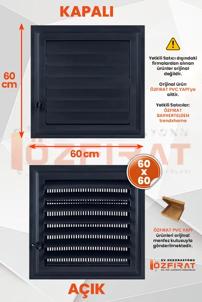 Menfez 60x60 CM / Banyo, Tuvalet - WC Havalandırma Menfezi / Plastik  Antrasit ürün görseli 1