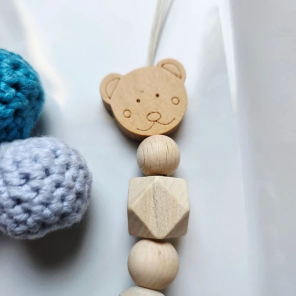 Hellemyst Ayıcıklı Mavi Isimli Bebek Emzik Zinciri Askısı - Resim 2