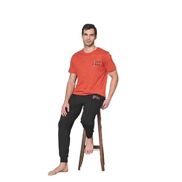 Over Sleep 1983 Erkek Kısa Kol Uzun Alt Yazlık Pijama Takım ürün görseli 1