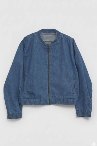 Kadın Mavi Bomber Denim Ceket ürün görseli 1