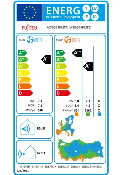 Fujitsu ASEG24KMTE Cool 24.000 BTU/h R32 A++ Inverter Klima - Resim 2