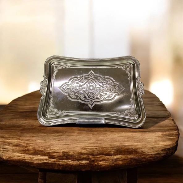 DURU TEK KİŞİLİK TEPSİ GÜMÜŞ 25 X 15 - Resim 3