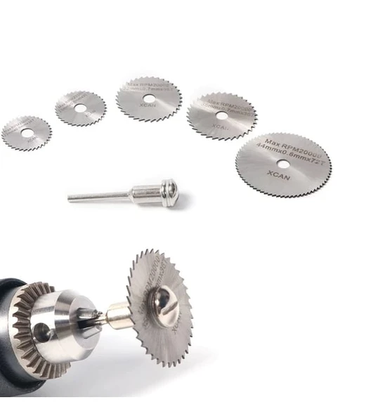 Metal 6 Parça Mini Matkap Ucu Ahşap Kesme Yuvarlak Çelik Bıçak Disk Testere Seti Kiti - Resim 3